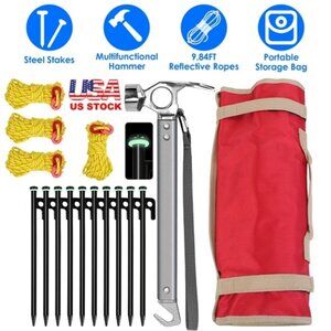 Tent Stakes Camping Hammer Tent Pegs Set Camping Accessories Kit